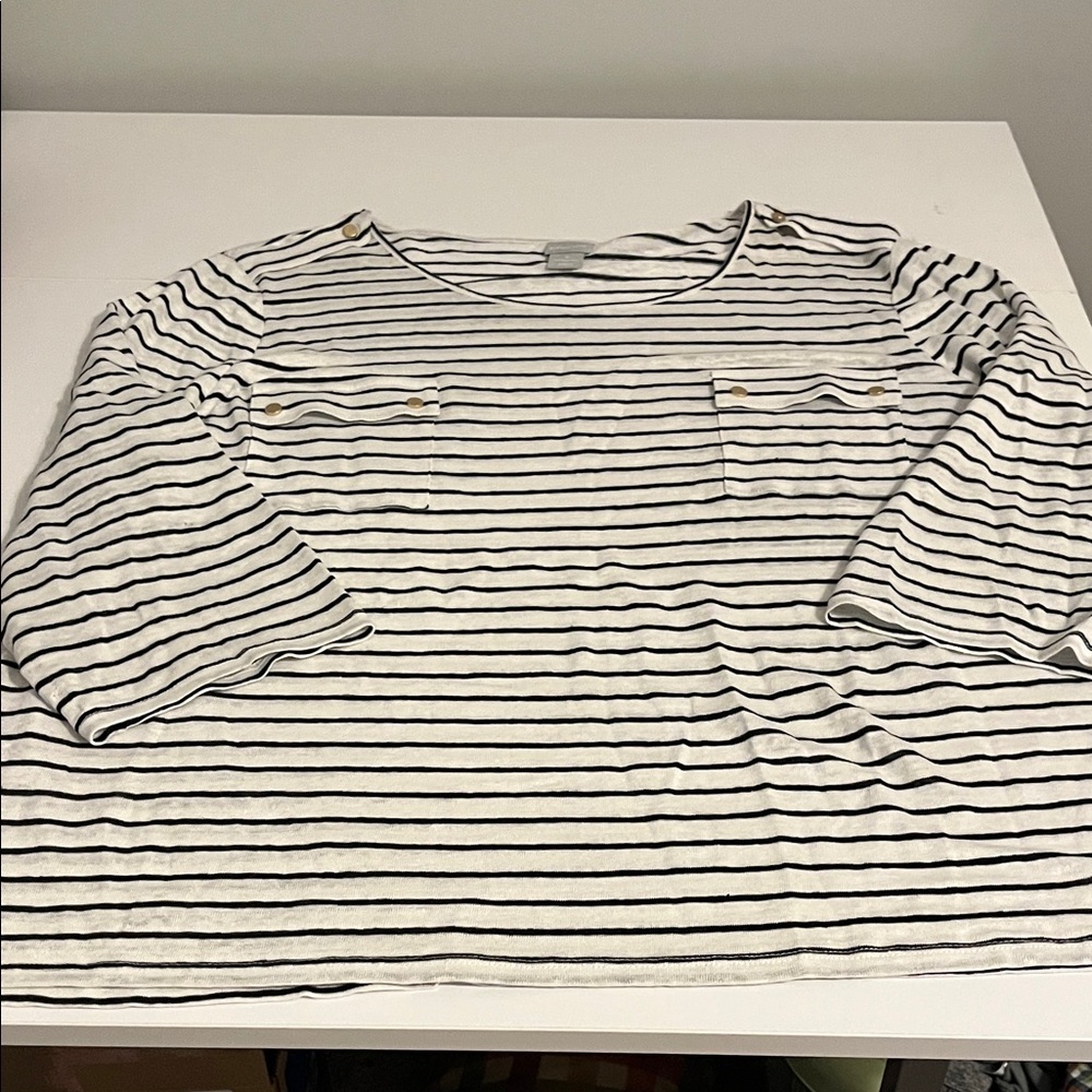 Chico's Black and White Striped Long Sleeve Top